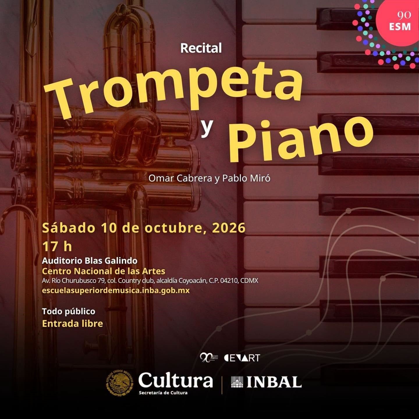 Trompetista y pianista ofrecerán recital gratuito