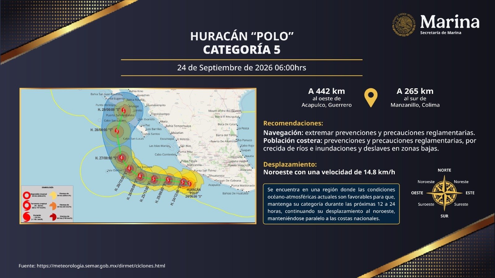 Marina refuerza Plan ante huracán Polo